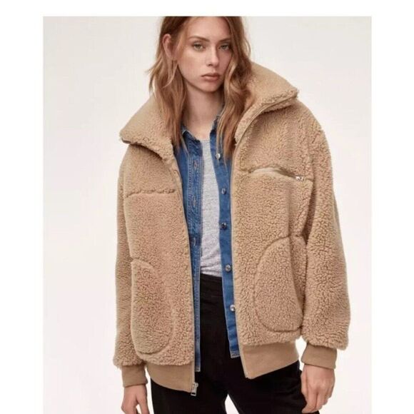 Aritzia Wilfred Free The Teddy Jacket Zip Up Sherpa in Tan Small Oversized - Picture 1 of 12